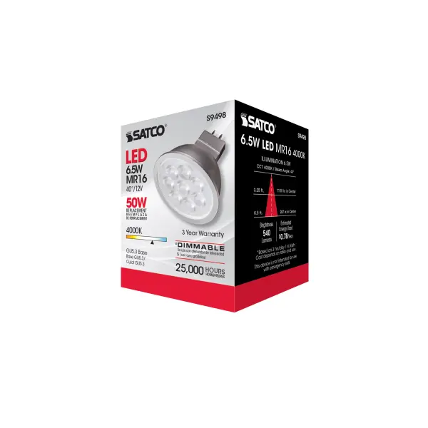 6.5 Watt - LED MR16 LED - 4000K - 40 deg. Beam Angle - GU5.3 base - 12 Volt AC/DC - Image 7