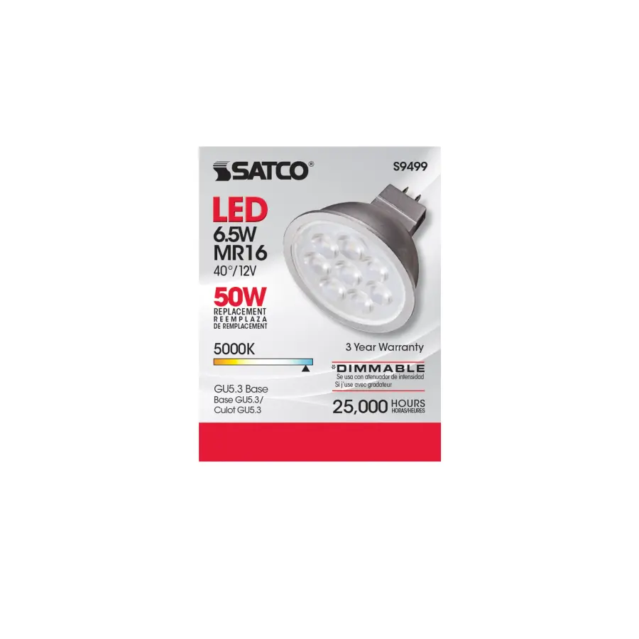 6.5 Watt - LED MR16 LED - 5000K - 40 deg. Beam Angle - GU5.3 base - 12 Volt AC/DC - Image 2