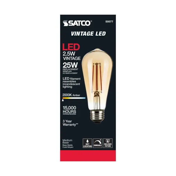 2.5 Watt ST19 LED Filament - Transparent Amber - Medium base - 2000K - 220 Lumens - 120 Volt - Image 4