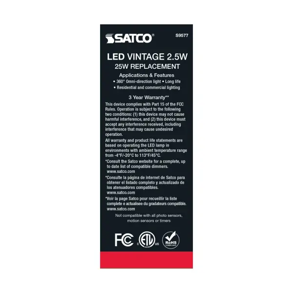 2.5 Watt ST19 LED Filament - Transparent Amber - Medium base - 2000K - 220 Lumens - 120 Volt - Image 5