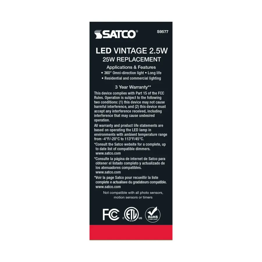 2.5 Watt ST19 LED Filament - Transparent Amber - Medium base - 2000K - 220 Lumens - 120 Volt - Image 5