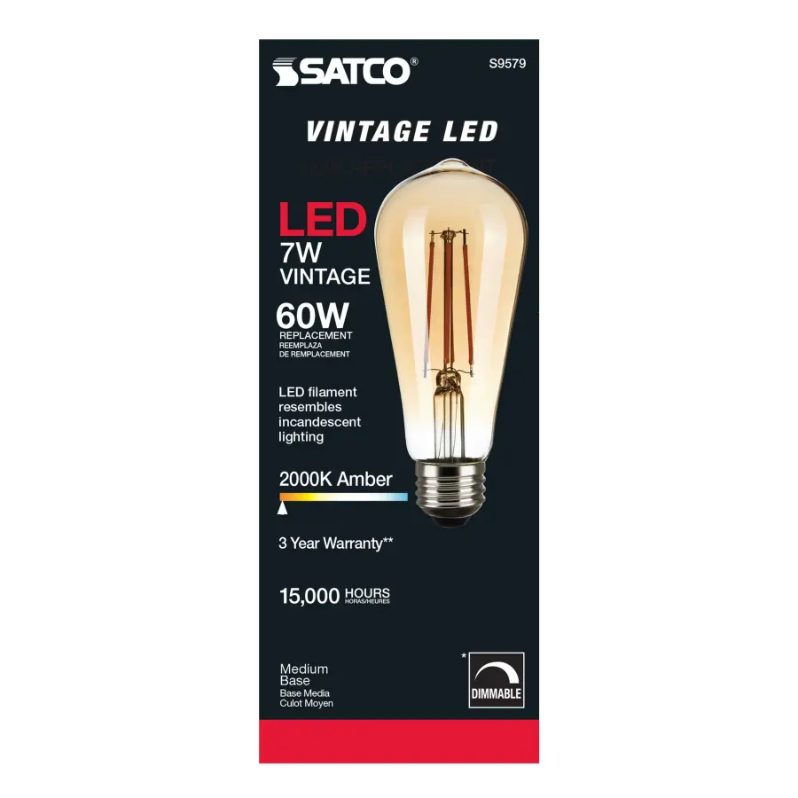 7 Watt ST19 LED Filament - Transparent Amber - Medium base - 2000K - 650 Lumens - 120 Volt - Image 4