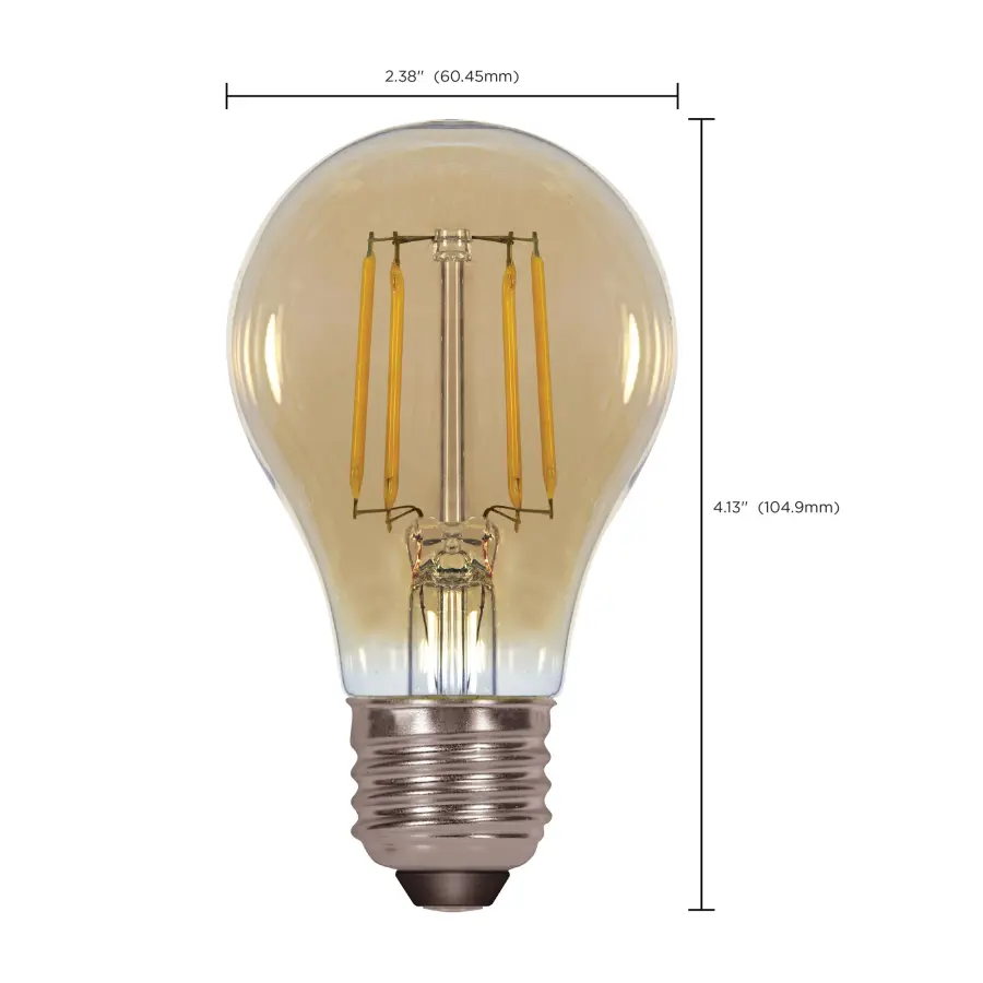 4.5 Watt A19 LED Filament - Amber - Medium base - 2000K - 350 Lumens - 120 Volt - Image 2