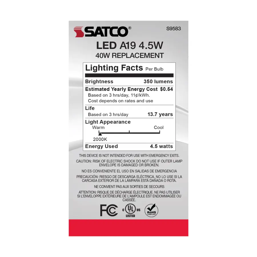 4.5 Watt A19 LED Filament - Amber - Medium base - 2000K - 350 Lumens - 120 Volt - Image 7