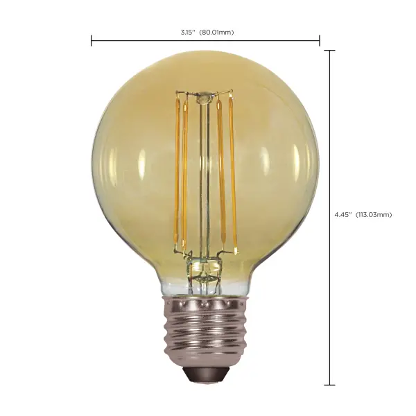 4.5 Watt G25 LED Filament - Amber - Medium base - 2000K - 380 Lumens - 120 Volt - alternate view