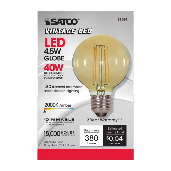 4.5 Watt G25 LED Filament - Amber - Medium base - 2000K - 380 Lumens - 120 Volt - Image 4
