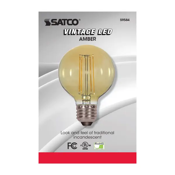 4.5 Watt G25 LED Filament - Amber - Medium base - 2000K - 380 Lumens - 120 Volt - Image 5