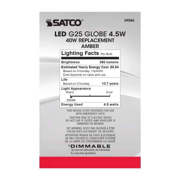 4.5 Watt G25 LED Filament - Amber - Medium base - 2000K - 380 Lumens - 120 Volt - Image 7
