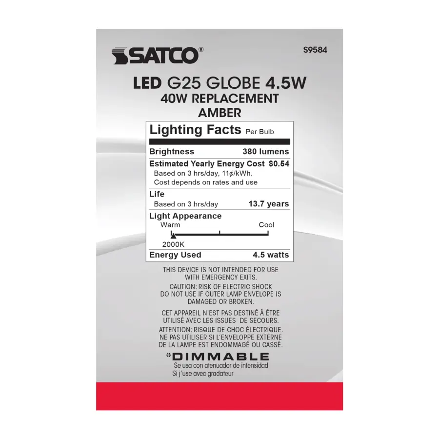 4.5 Watt G25 LED Filament - Amber - Medium base - 2000K - 380 Lumens - 120 Volt - Image 7