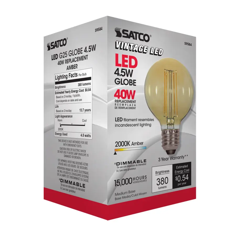 4.5 Watt G25 LED Filament - Amber - Medium base - 2000K - 380 Lumens - 120 Volt - Image 9