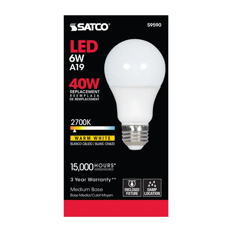 6 Watt - A19 LED - Frosted - 2700K Medium base - 220 deg. Beam Angle - 120 Volt - Non-Dimmable - Image 3
