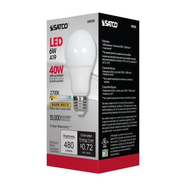 6 Watt - A19 LED - Frosted - 2700K Medium base - 220 deg. Beam Angle - 120 Volt - Non-Dimmable - Image 4