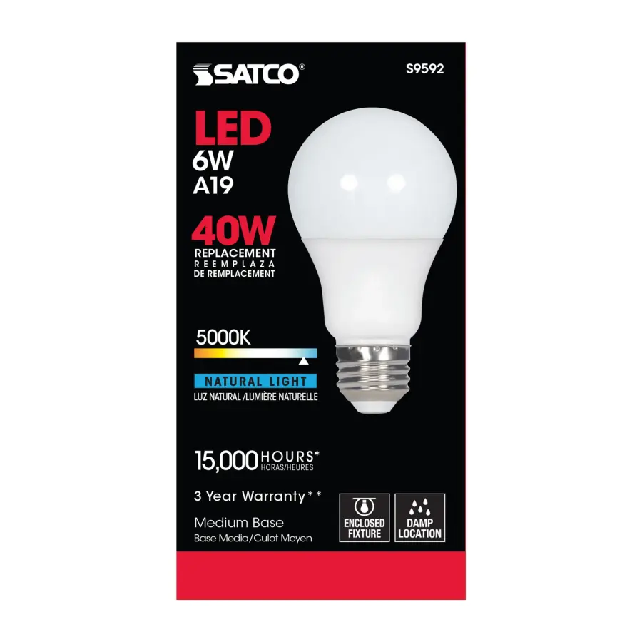6 Watt - A19 LED - Frosted - 5000K Medium base - 220 deg. Beam Angle - 120 Volt - Non-Dimmable - Image 5