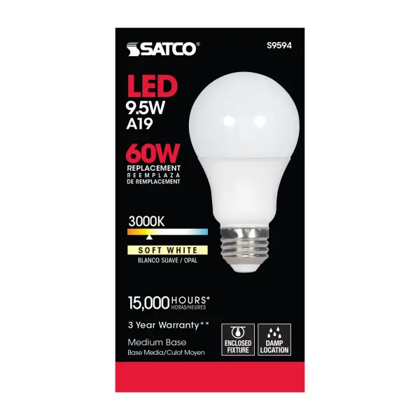 9.5 Watt - A19 LED - Frosted - 3000K Medium base - 220 deg. Beam Angle - 120 Volt - Non-Dimmable - Image 5