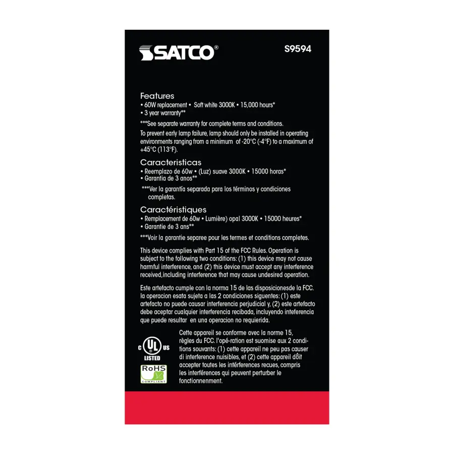 9.5 Watt - A19 LED - Frosted - 3000K Medium base - 220 deg. Beam Angle - 120 Volt - Non-Dimmable - Image 6