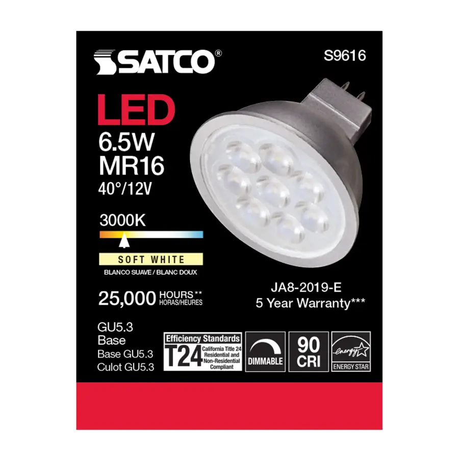 6.5 Watt - LED MR16 LED - 3000K - 40 deg. Beam Angle - GU5.3 base - 12 Volt AC/DC - Image 3