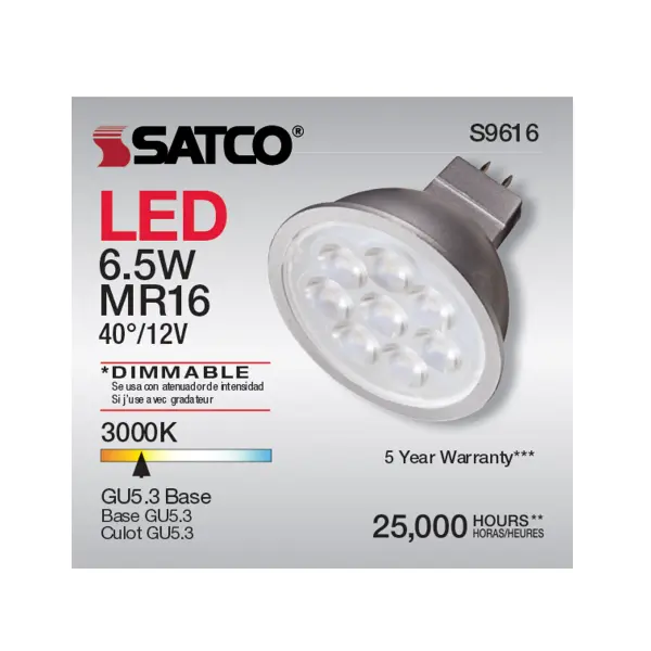 6.5 Watt - LED MR16 LED - 3000K - 40 deg. Beam Angle - GU5.3 base - 12 Volt AC/DC - Image 6