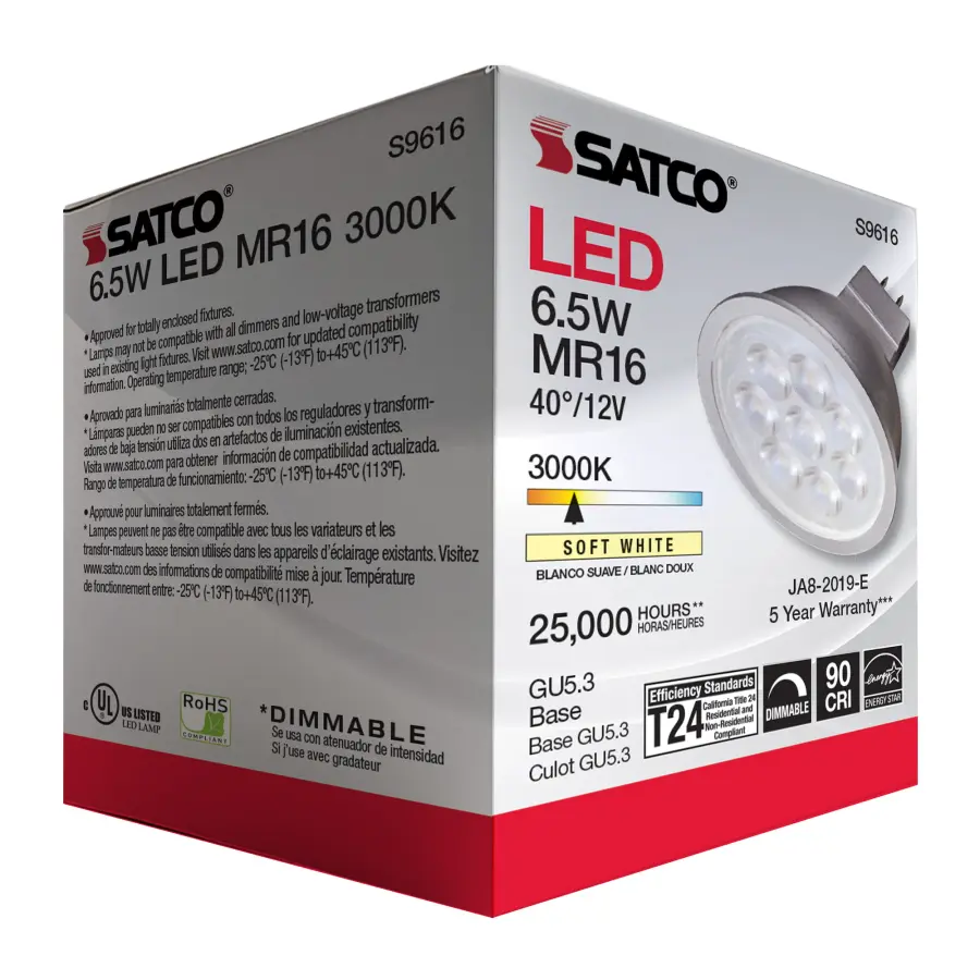 6.5 Watt - LED MR16 LED - 3000K - 40 deg. Beam Angle - GU5.3 base - 12 Volt AC/DC - Image 7