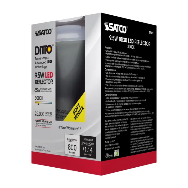 9.5 Watt - BR30 LED - 105 deg. Beam Angle - 3000K - Medium base - 120 Volt - Dimmable - Image 4