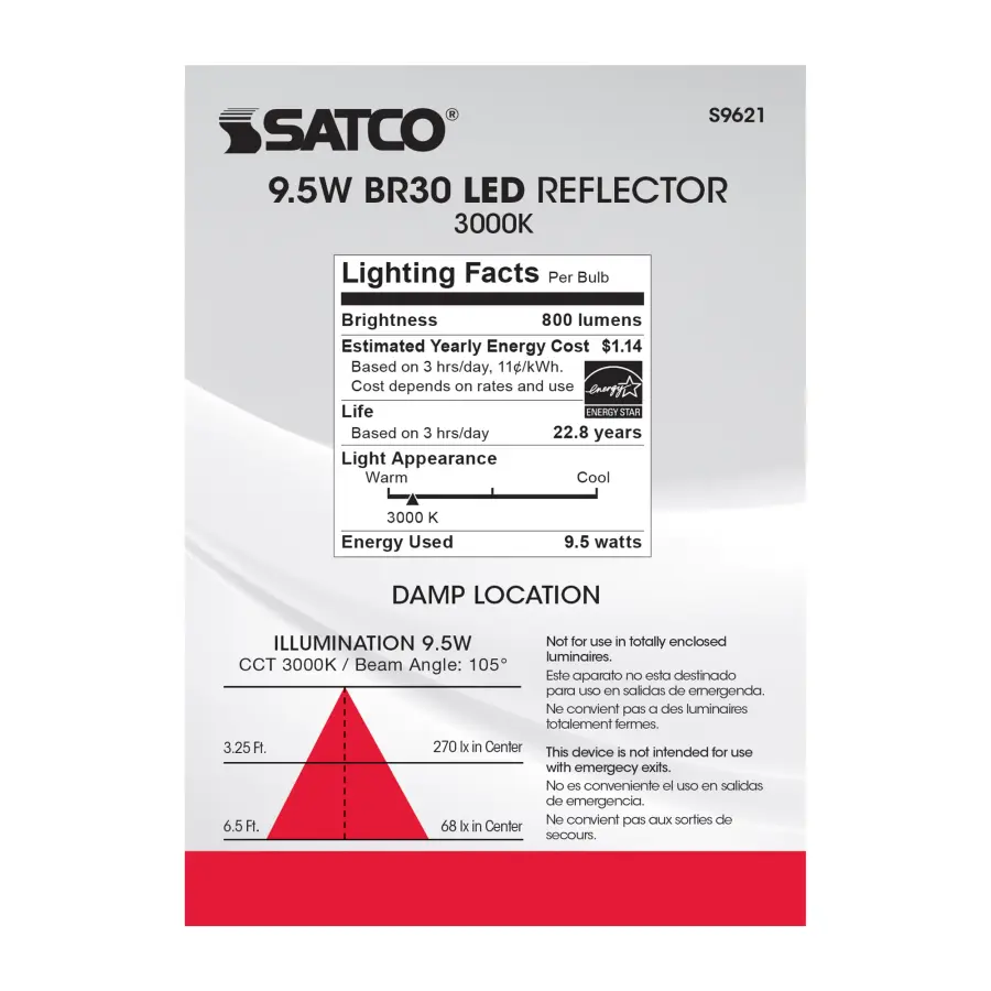 9.5 Watt - BR30 LED - 105 deg. Beam Angle - 3000K - Medium base - 120 Volt - Dimmable - Image 8