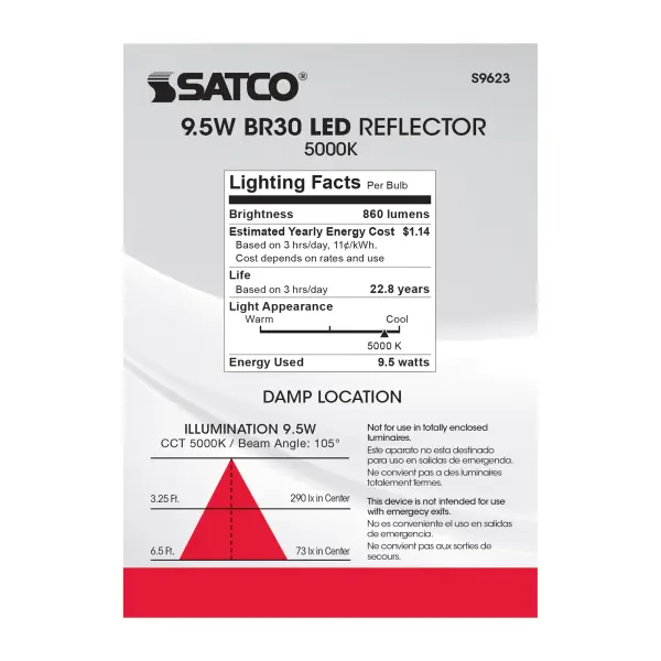 9.5 Watt - BR30 LED - 105 deg. Beam Angle - 5000K - Medium base - 120 Volt - Dimmable - Image 8