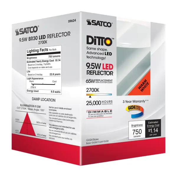 9.5 Watt - BR30 LED - 105 deg. Beam Angle - 2700K - GU24 base - 120 Volt - Dimmable - Image 8
