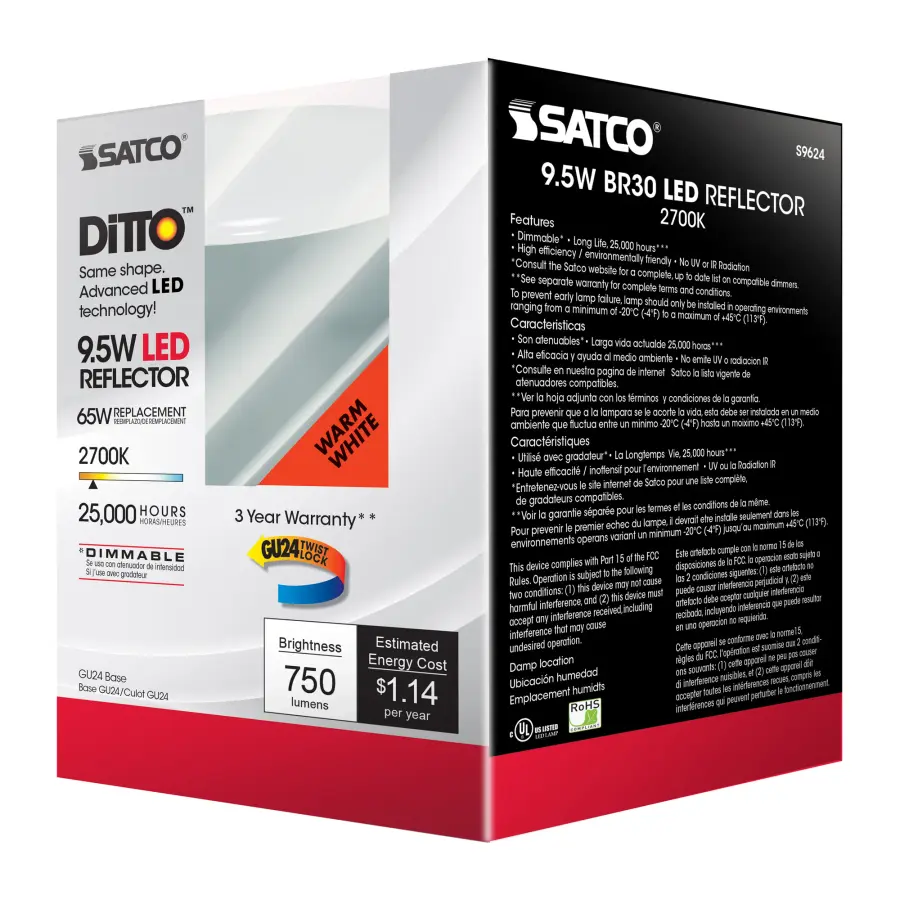 9.5 Watt - BR30 LED - 105 deg. Beam Angle - 2700K - GU24 base - 120 Volt - Dimmable - Image 9