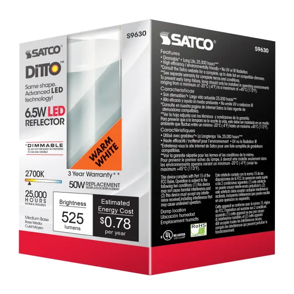 6.5 Watt - LED R20 - 2700K - 107 deg. Beam Angle - Medium base - 120 Volt - Dimmable - Image 4