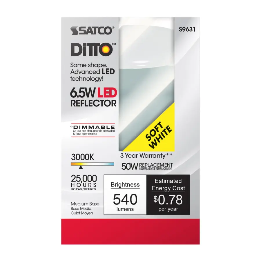 6.5 Watt - LED R20 - 3000K - 107 deg. Beam Angle - Medium base - 120 Volt - Dimmable - Image 2