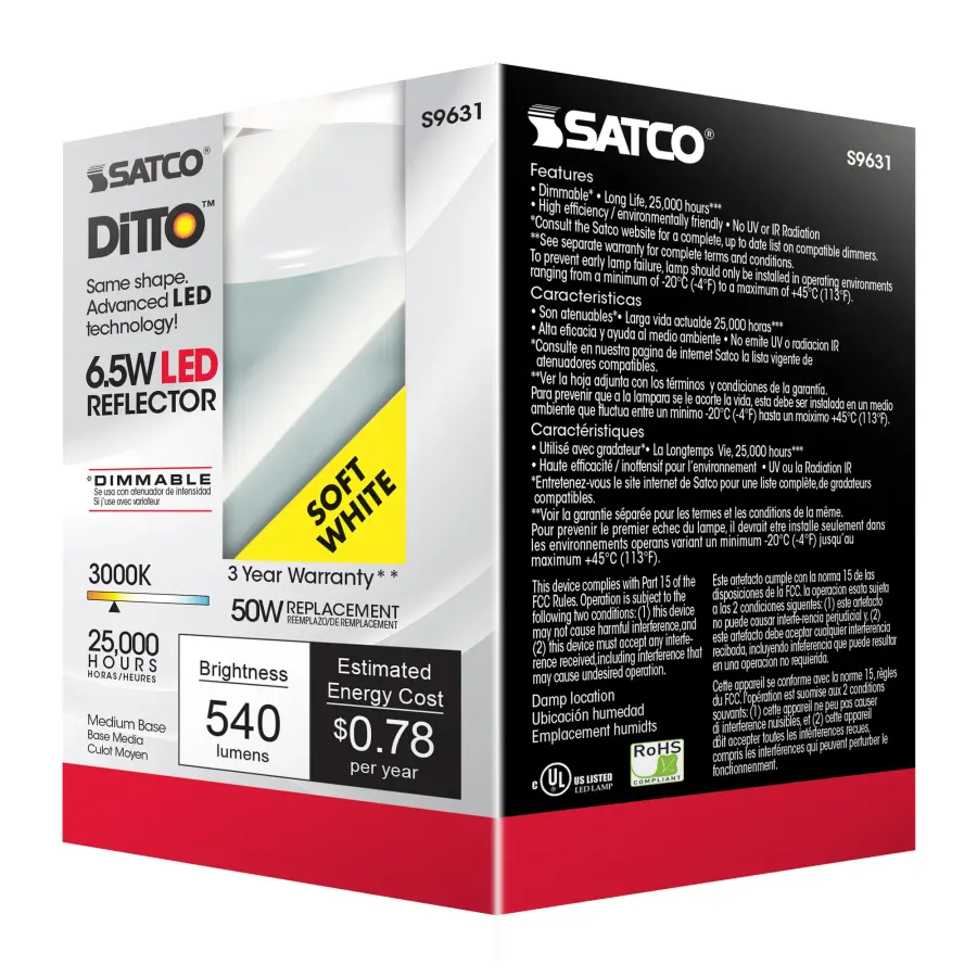 6.5 Watt - LED R20 - 3000K - 107 deg. Beam Angle - Medium base - 120 Volt - Dimmable - Image 5