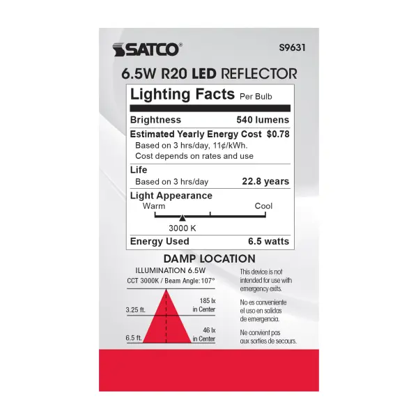 6.5 Watt - LED R20 - 3000K - 107 deg. Beam Angle - Medium base - 120 Volt - Dimmable - Image 7