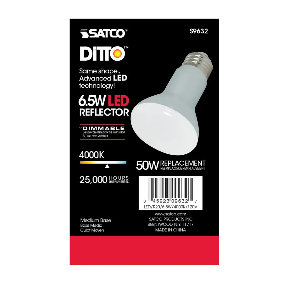 6.5 Watt - LED R20 - 4000K - 107 deg. Beam Angle - Medium base - 120 Volt - Dimmable - Image 3