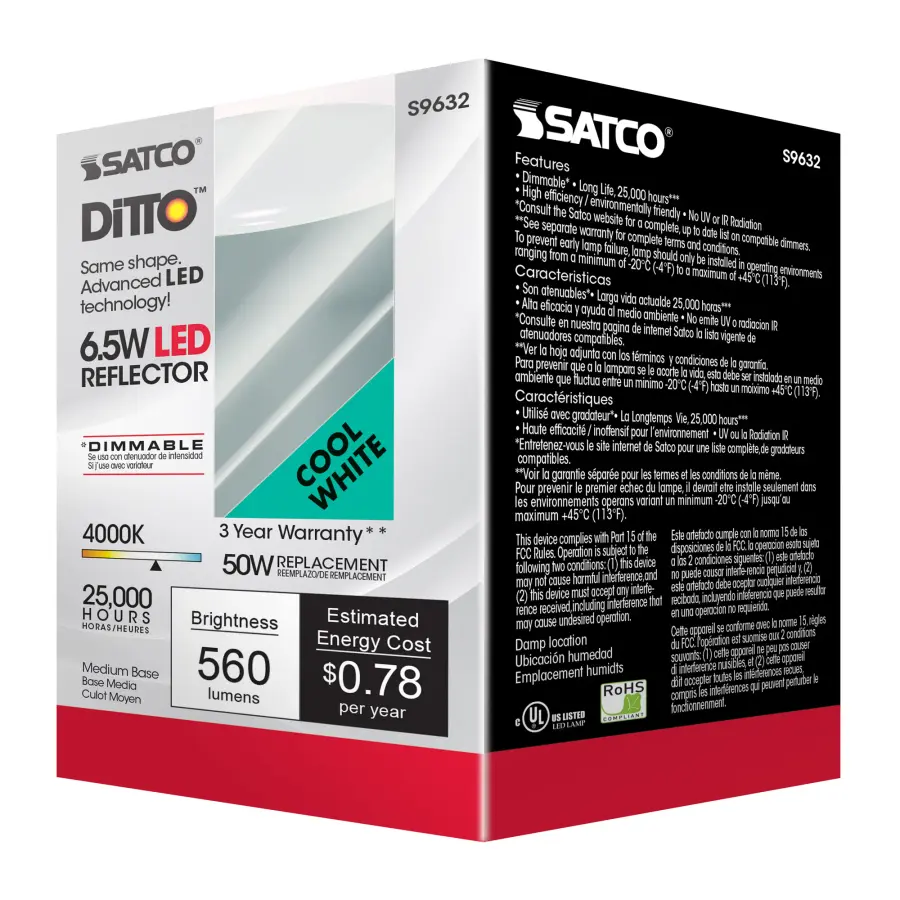6.5 Watt - LED R20 - 4000K - 107 deg. Beam Angle - Medium base - 120 Volt - Dimmable - Image 8