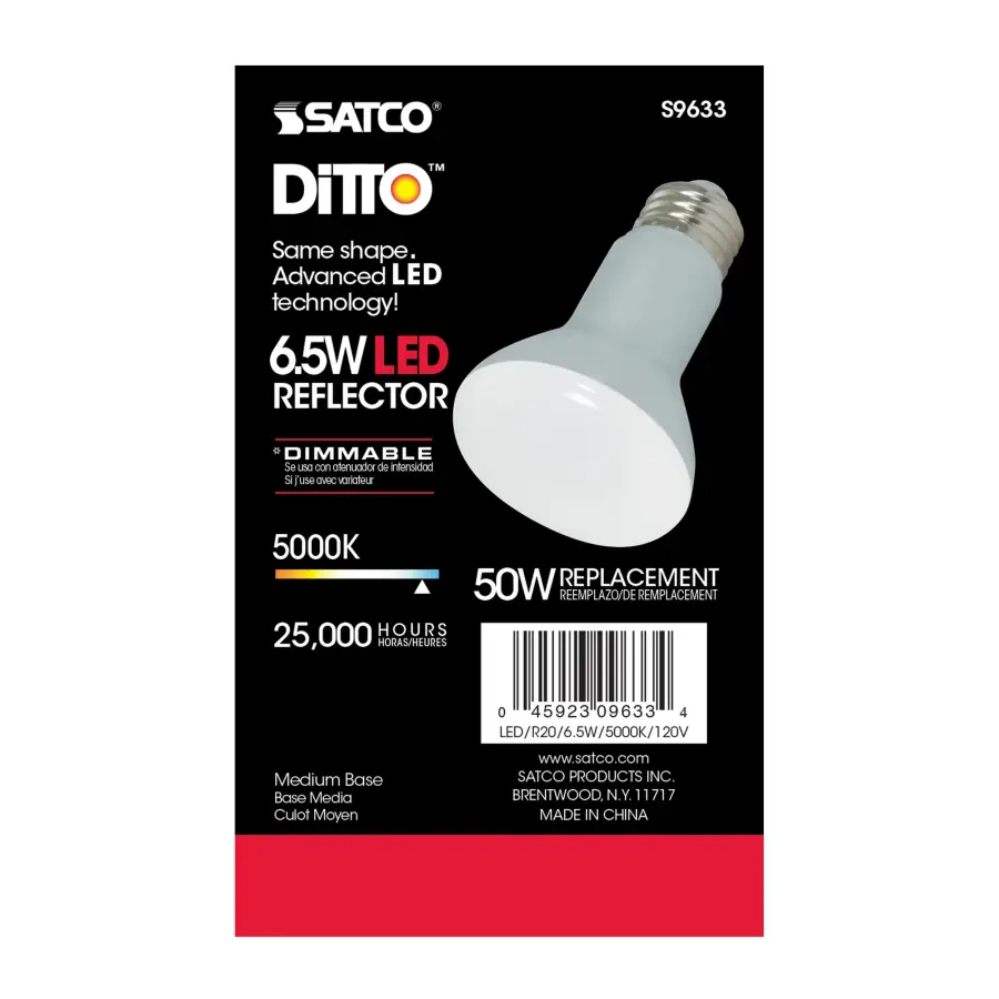 6.5 Watt - LED R20 - 5000K - 107 deg. Beam Angle - Medium base - 120 Volt - Dimmable - Image 3