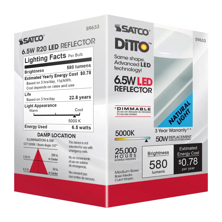 6.5 Watt - LED R20 - 5000K - 107 deg. Beam Angle - Medium base - 120 Volt - Dimmable - Image 7