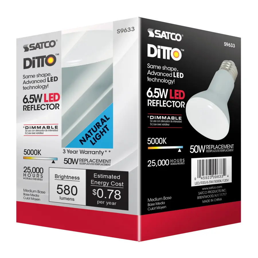 6.5 Watt - LED R20 - 5000K - 107 deg. Beam Angle - Medium base - 120 Volt - Dimmable - Image 8
