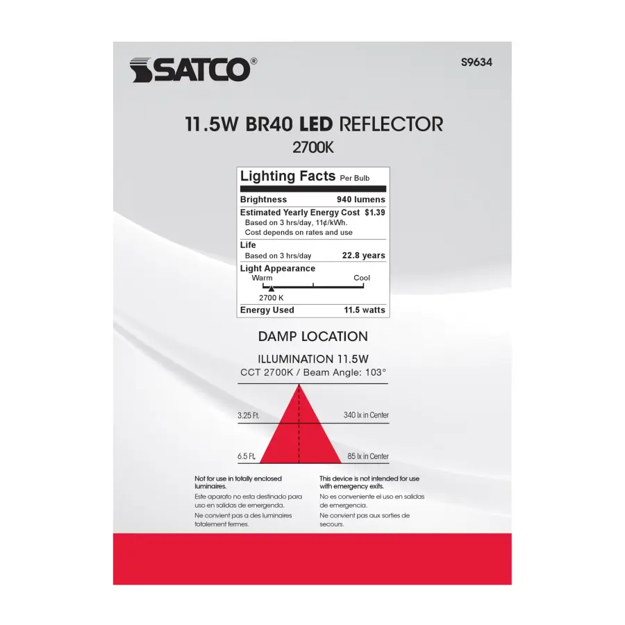 11.5 Watt - LED BR40 - 2700K - 103 deg. Beam Angle - Medium base - 120 Volt - Dimmable - Image 5