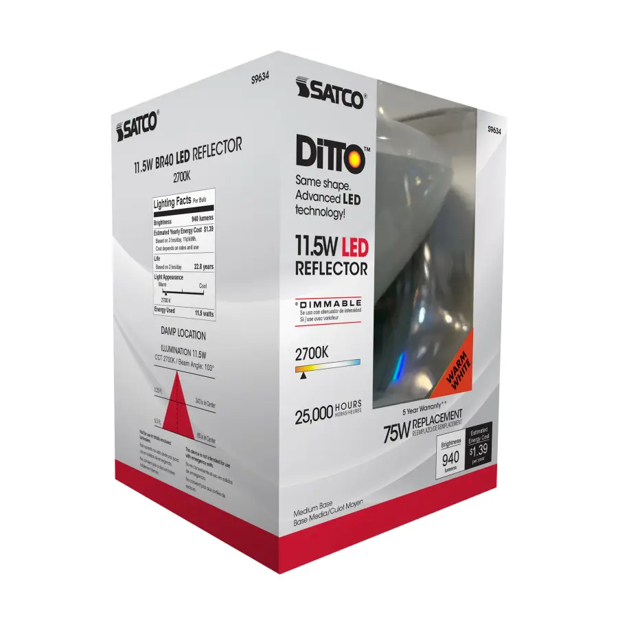 11.5 Watt - LED BR40 - 2700K - 103 deg. Beam Angle - Medium base - 120 Volt - Dimmable - Image 6