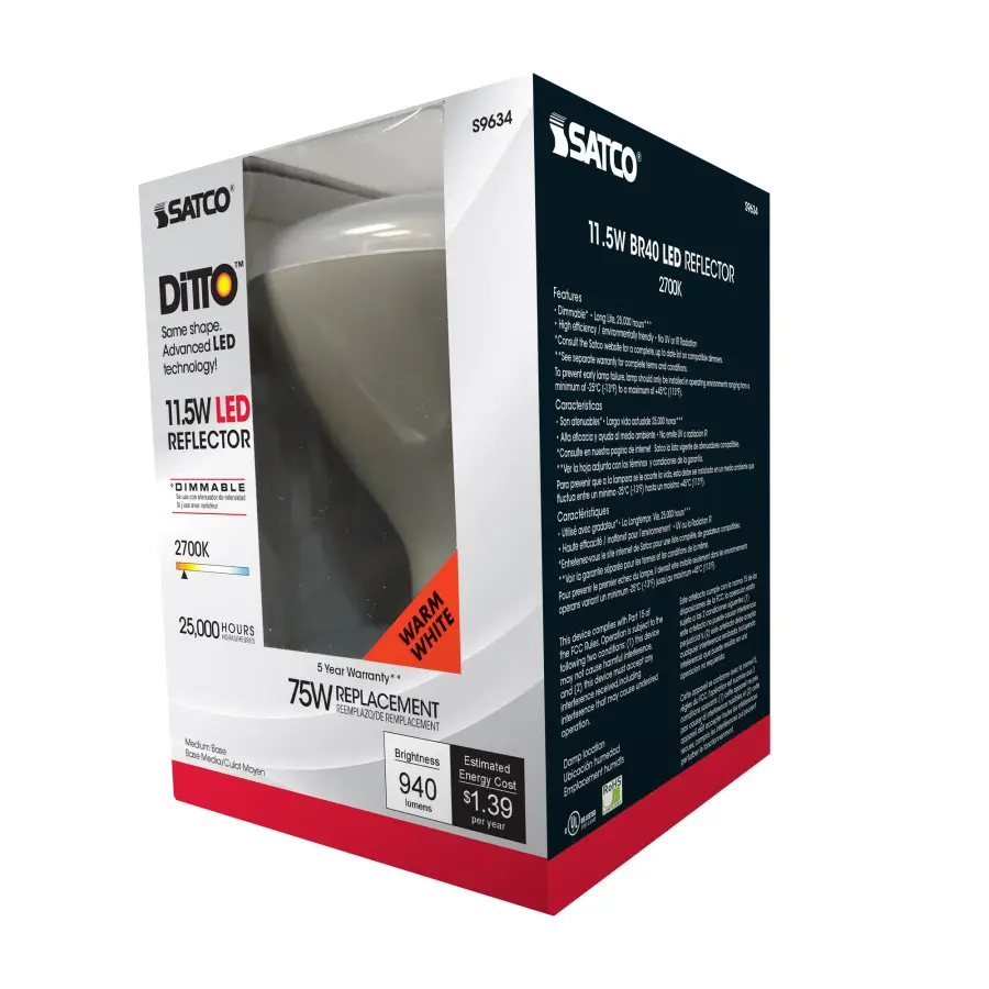 11.5 Watt - LED BR40 - 2700K - 103 deg. Beam Angle - Medium base - 120 Volt - Dimmable - Image 7