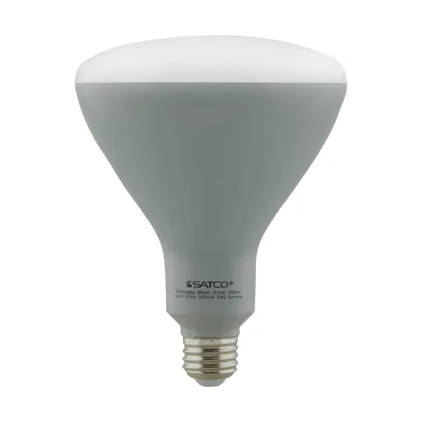 SATCO NUVO's 11.5-watt BR40 LED flood lamp is an energy efficient lighting solution for residential and commercial applications. This dimmable floodlight comes in a frost finish, and is perfect or replacing outdated incandescent and fluorescent floodlights. Durable and versatile, this fixture delivers 25,000 hours of warm white light. - alternate view