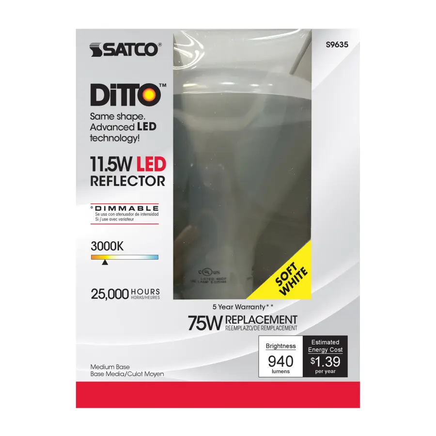 11.5 Watt - LED BR40 - 3000K - 103 deg. Beam Angle - Medium base - 120 Volt - Dimmable - Image 6