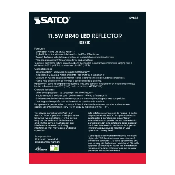 11.5 Watt - LED BR40 - 3000K - 103 deg. Beam Angle - Medium base - 120 Volt - Dimmable - Image 8