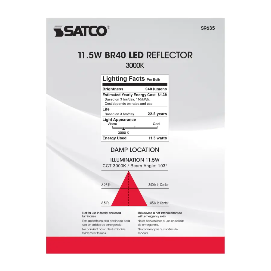 11.5 Watt - LED BR40 - 3000K - 103 deg. Beam Angle - Medium base - 120 Volt - Dimmable - Image 9
