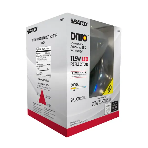 11.5 Watt - LED BR40 - 3000K - 103 deg. Beam Angle - Medium base - 120 Volt - Dimmable - Image 10