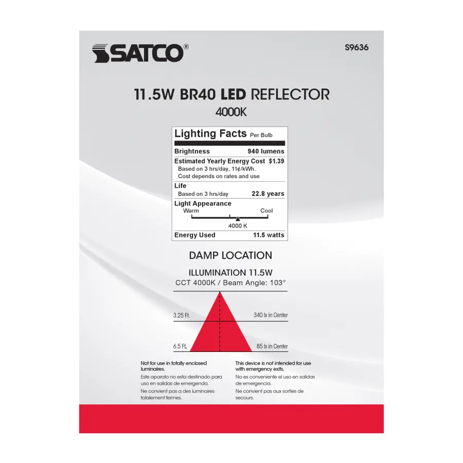 11.5 Watt - LED BR40 - 4000K - 103 deg. Beam Angle - Medium base - 120 Volt - dimmable - Image 5