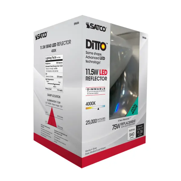 11.5 Watt - LED BR40 - 4000K - 103 deg. Beam Angle - Medium base - 120 Volt - dimmable - Image 6
