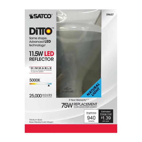 11.5 Watt - LED BR40 - 5000K - 103 deg. Beam Angle - Medium base - 120 Volt - dimmable - alternate view