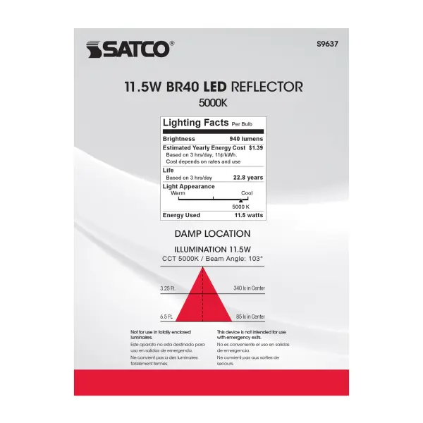 11.5 Watt - LED BR40 - 5000K - 103 deg. Beam Angle - Medium base - 120 Volt - dimmable - Image 5