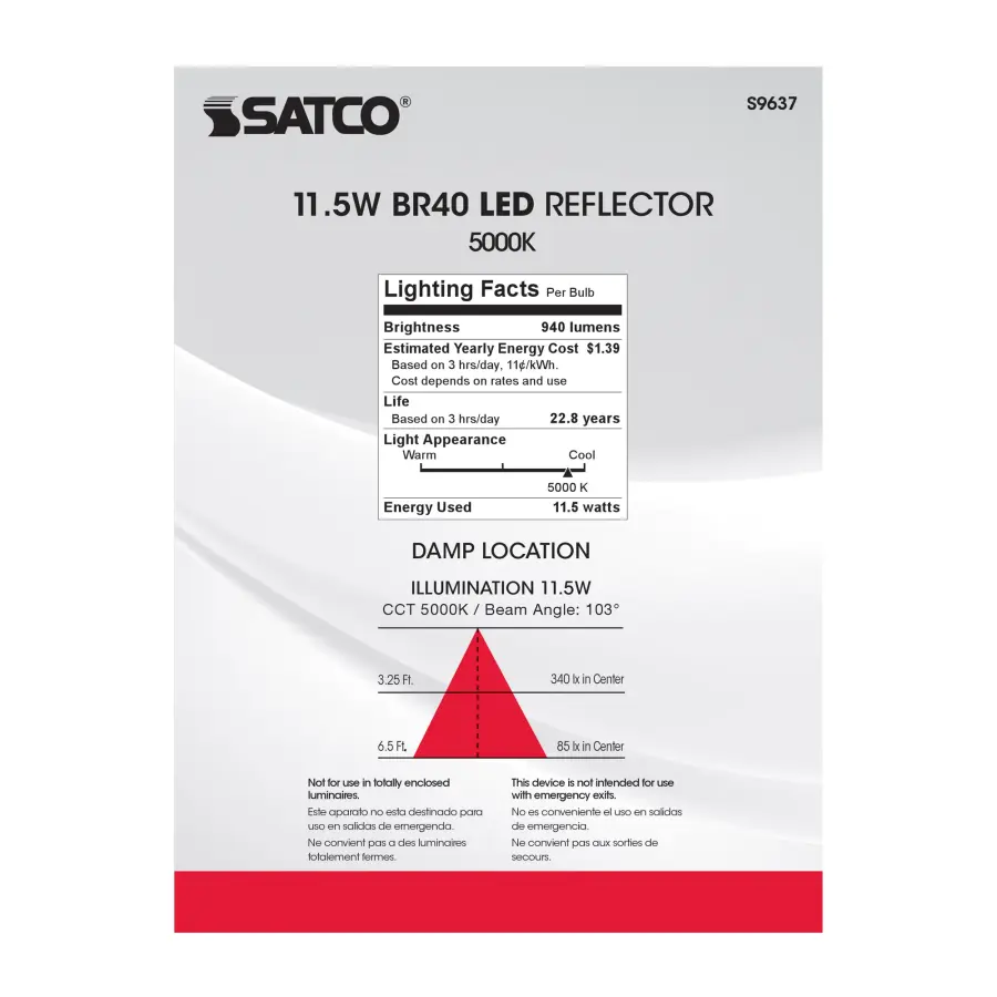 11.5 Watt - LED BR40 - 5000K - 103 deg. Beam Angle - Medium base - 120 Volt - dimmable - Image 5