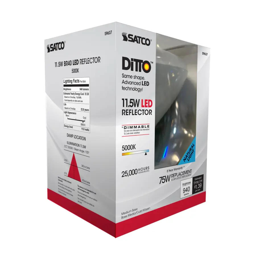 11.5 Watt - LED BR40 - 5000K - 103 deg. Beam Angle - Medium base - 120 Volt - dimmable - Image 6